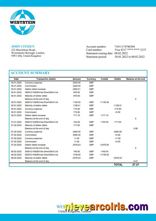 United Kingdom Weststein Bank Word